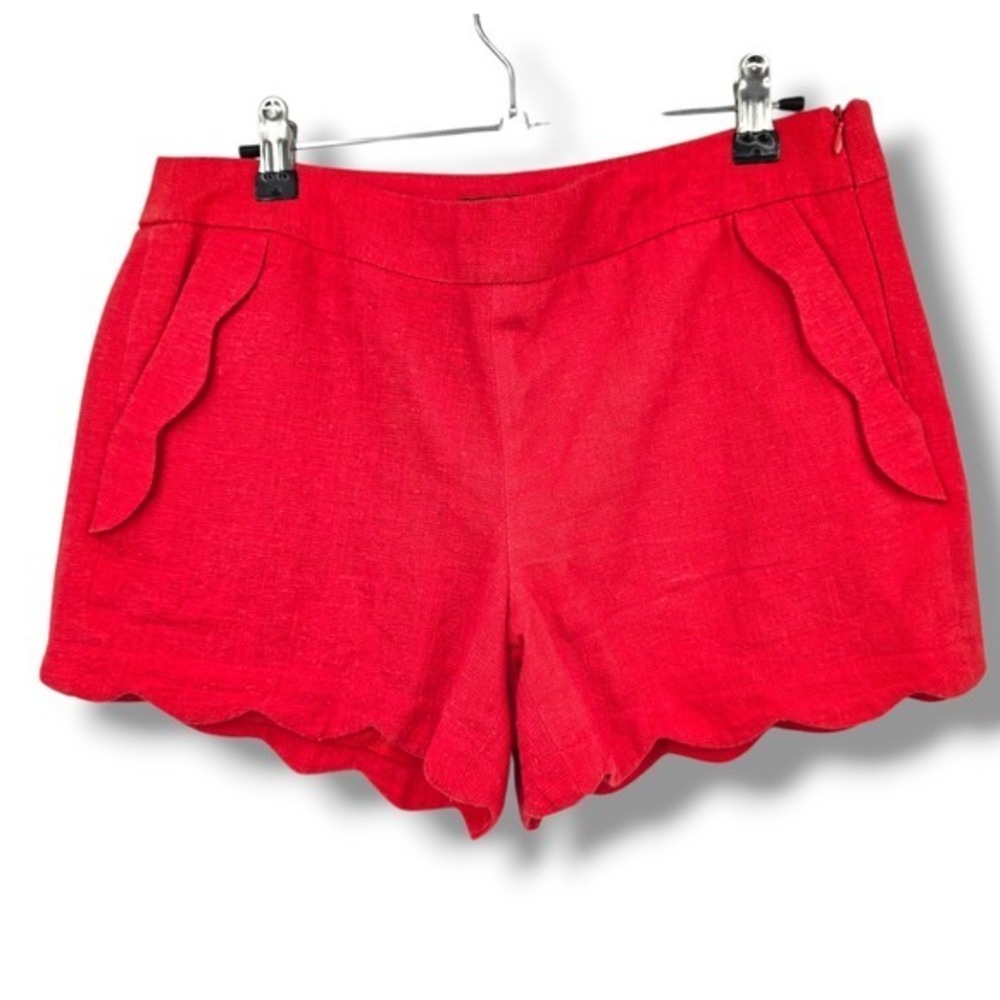 Cynthia‎ Rowley Scalloped Shorts Pockets Linen Blend Red Size 4
